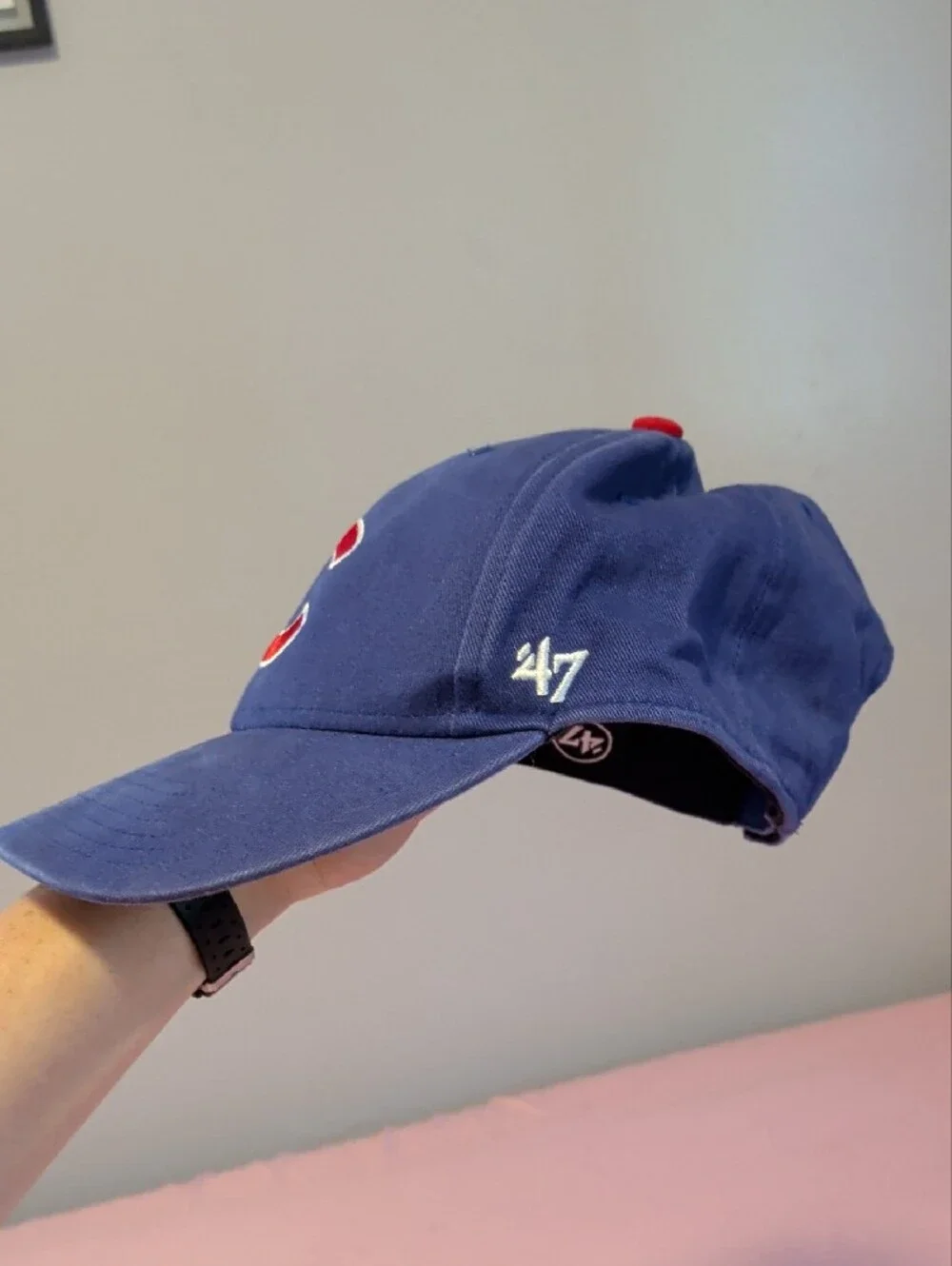 '47 Brand Black Cap with White Logo Patch and Blue Inner Lining